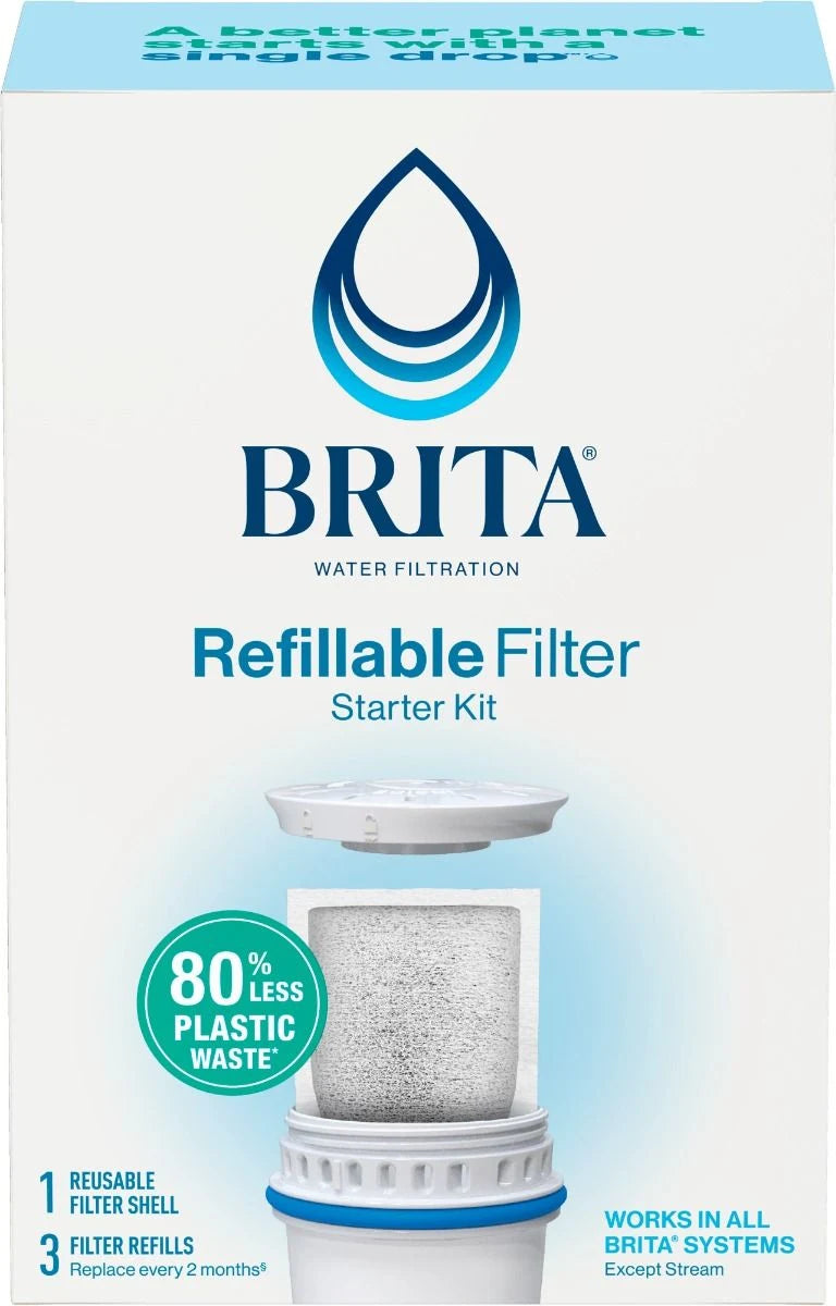 Brita® Refillable Water Filtration Starter Kit with 1 Reusable Filter Shell and 3 Filter Refills
