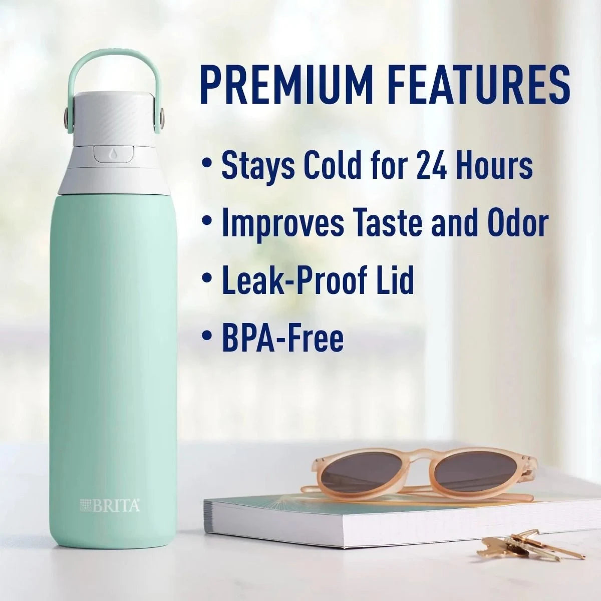 Premium Filtering Water Bottle - Stainless Glacier, 20oz